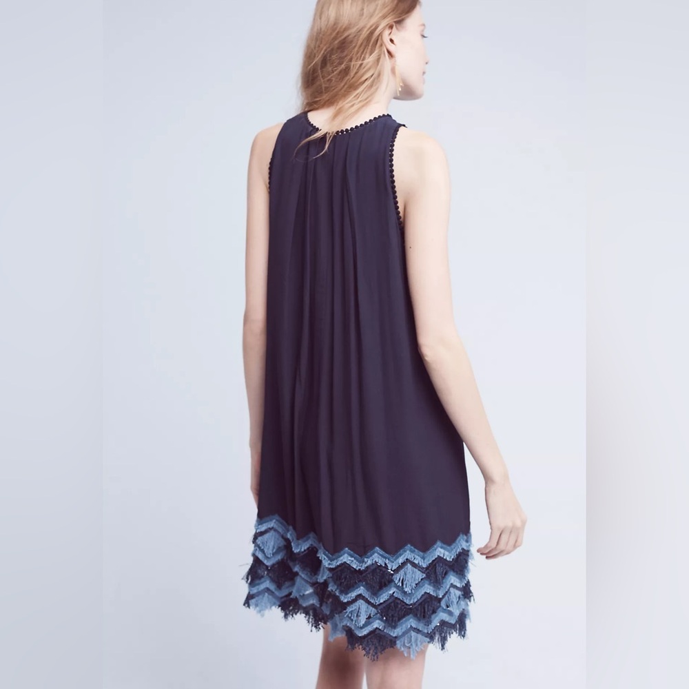 Maeve by Anthropologie Navy Fringe Hem Dress β Size 6 - Picture 2 of 8